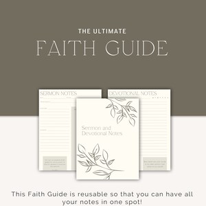 May include: A printable faith guide with two pages, one for sermon notes and one for devotional notes. The pages feature a simple floral design and the text "Sermon and Devotional Notes".