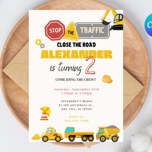 Editable Construction Birthday Invitation Template, Printable Birthday Party Invitation, Digital Kids Party Invite Template/card