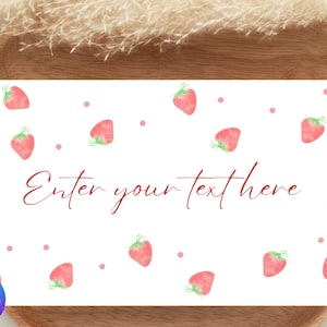 Etiquetas de comida de morango EDITÁVEIS, rótulo de buffet de frutas vermelhas, cartão de barraca de aniversário de menina, rótulos de alimentos, cartões de lugar, modelo de cartão de mesa, download instantâneo