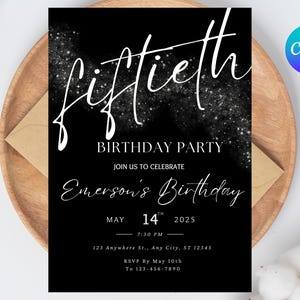 Digital 50th Birthday Invitation, 50 Invite Ecard, Fifty Party Invite For Him and Her, Self Editable Template