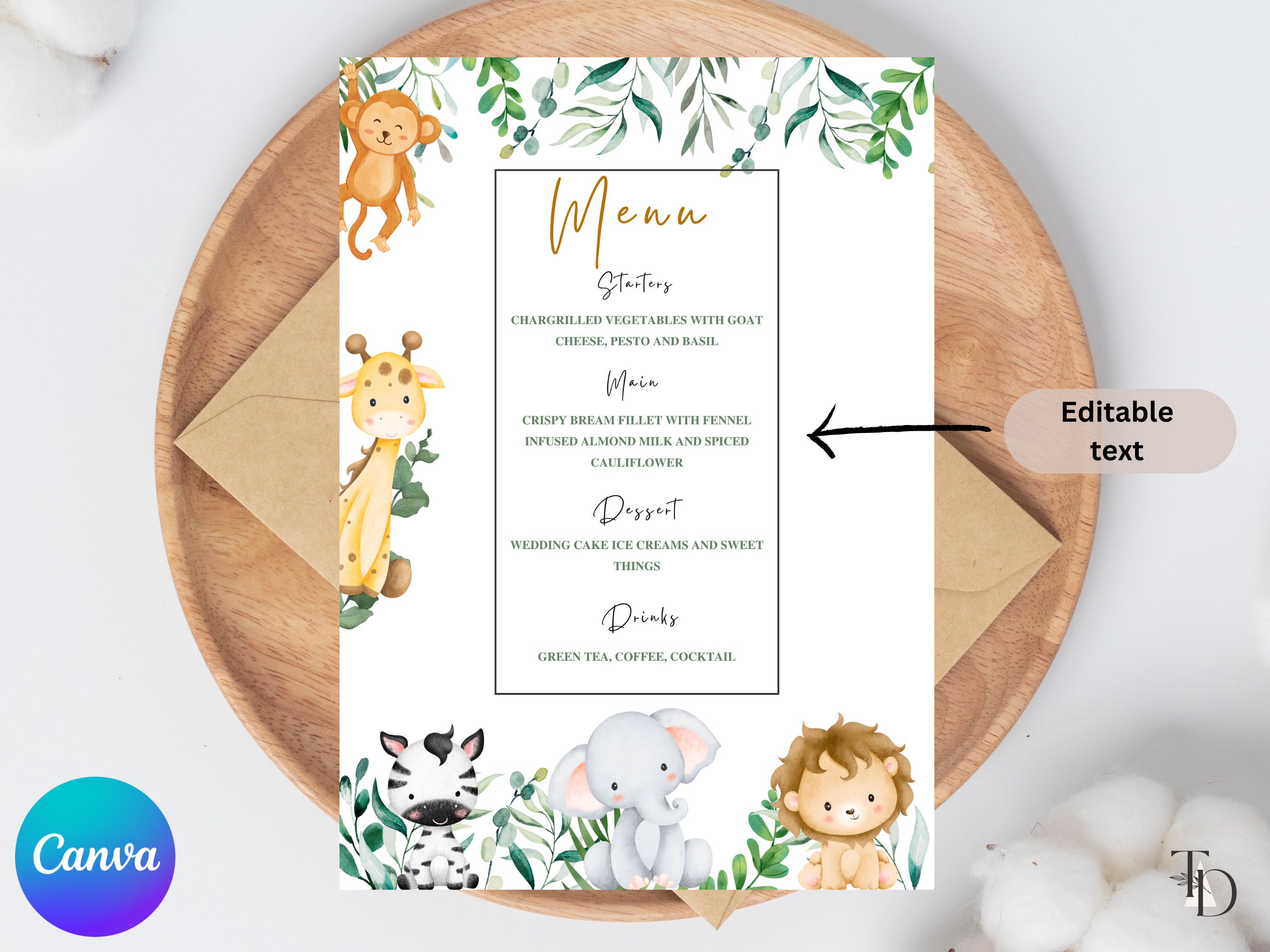 Editable Safari Food Menu Template: Jungle Animals (digital
