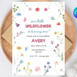 Editable Floral Birthday Invite Wildflower Birthday Party Invite Template Garden Party Birthday Girl Birthday Flower Card Wildflower 02