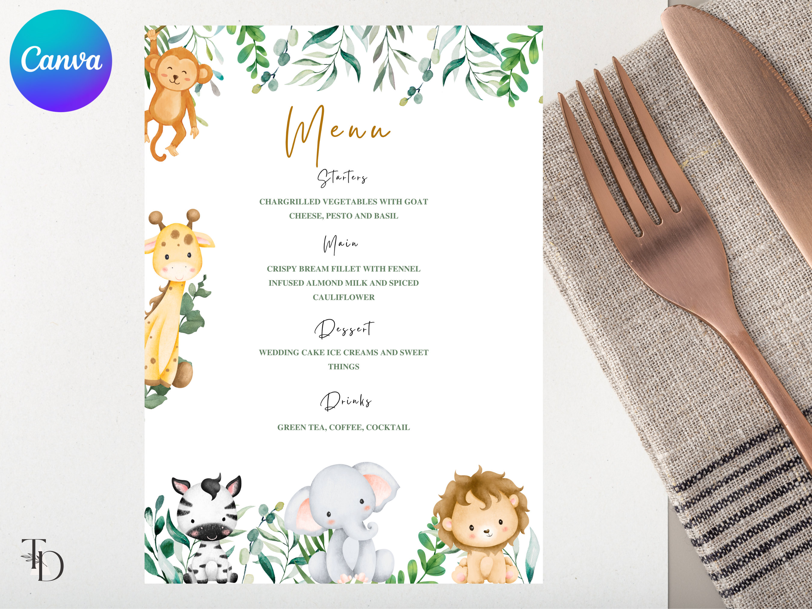 Editable Safari Food Menu Template: Jungle Animals (digital Download ...