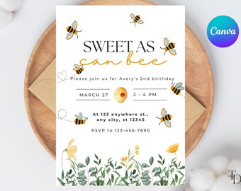 Editable Bee Birthday Invitation: Honeycomb Party Invite (Digital Download)
