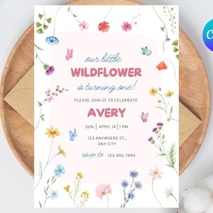 Editable Floral Birthday Invite Wildflower Birthday Party Invite Template Garden Party Birthday Girl Birthday Flower Card Wildflower