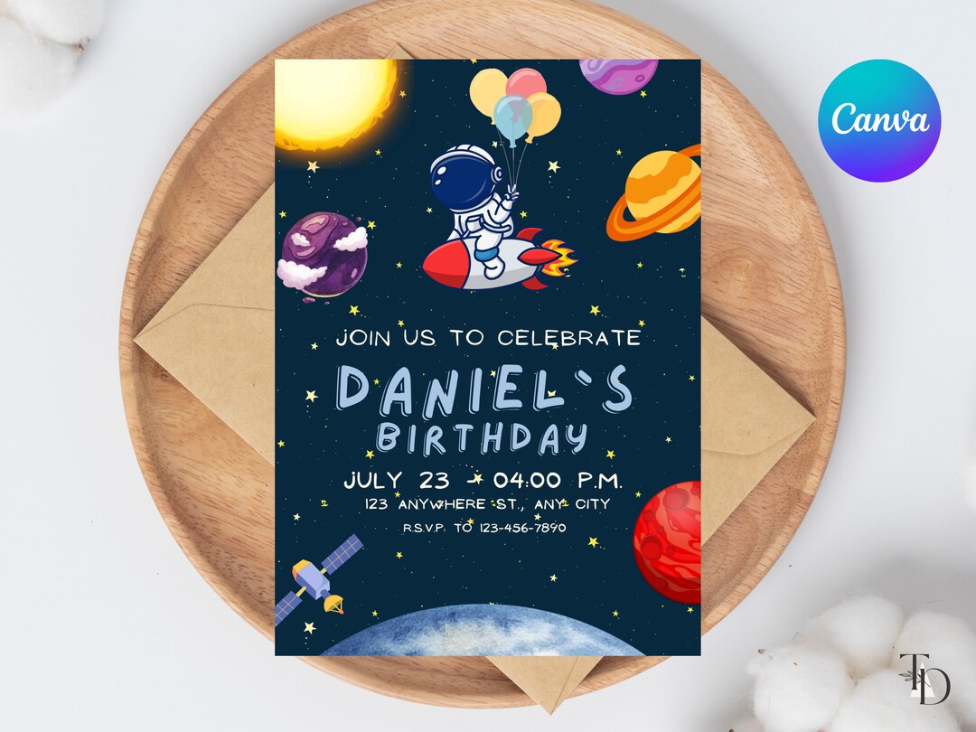 Astronaut Birthday Invitation: Space Theme, Editable Template (digital ...