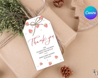 Strawberry Thank You Gift Tags: Berry First Birthday Favors (Printable Digital Download)