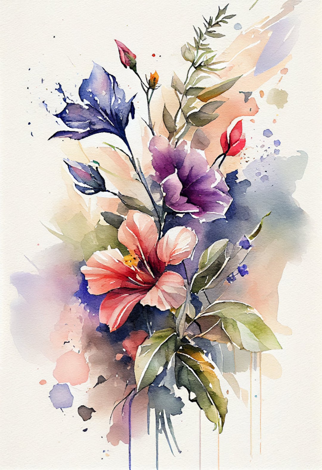 Watercolor Flowers Painting Flower Wall Art Flower Prints Original Artwork Wall Art Etsy