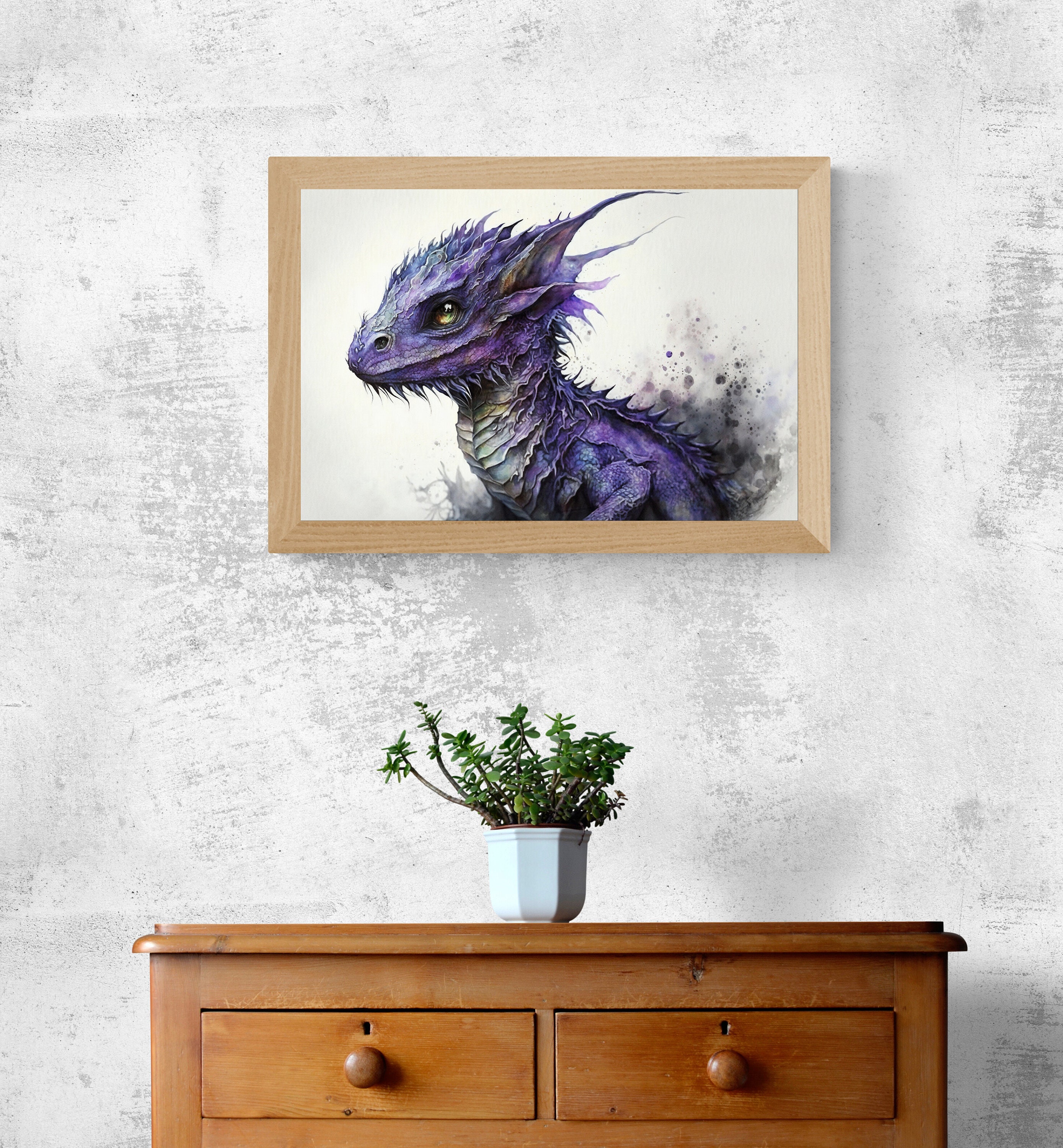 Purple Baby Dragon Watercolor Painting Fantasy Dragon Wall Art Dragon ...