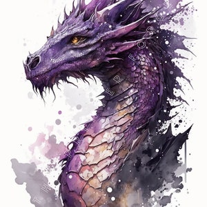 Purple Dragon Watercolor Painting - Fantasy Dragon Wall Art - Dragon Prints - Original Artwork - Wall Art
