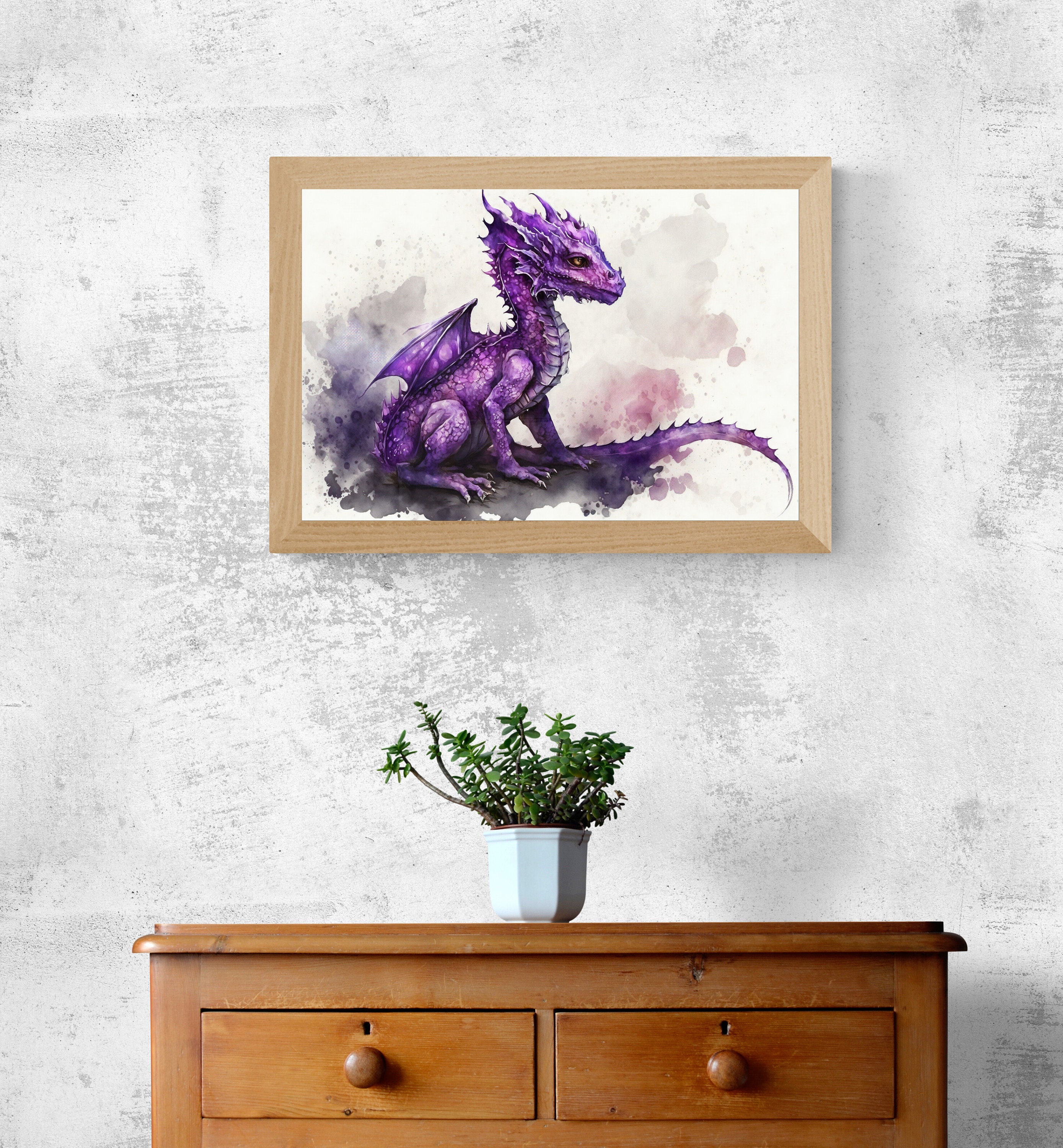 Purple Baby Dragon Watercolor Painting - Fantasy Dragon Wall Art ...