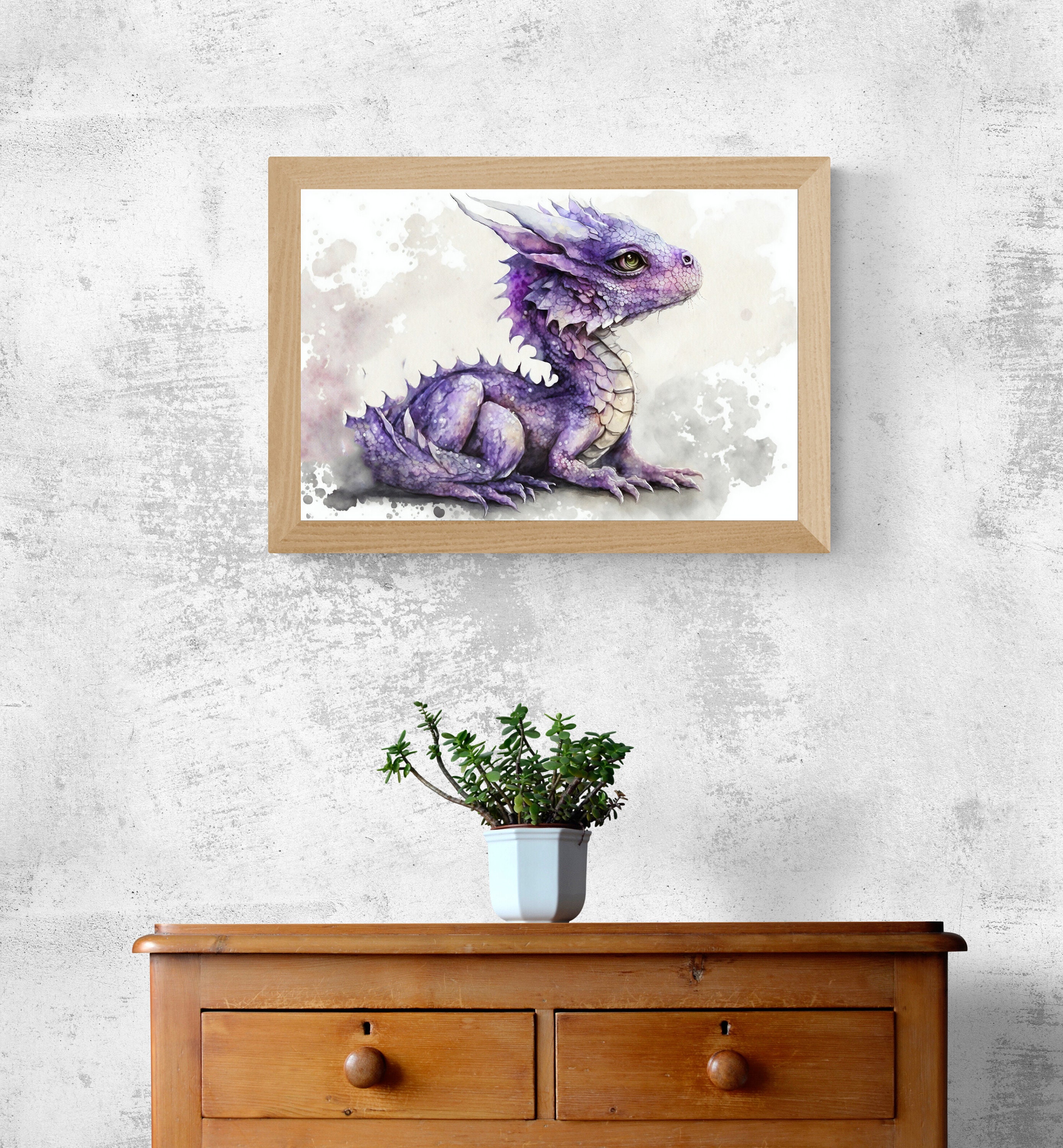 Purple Baby Dragon Watercolor Painting Fantasy Dragon Wall Art Dragon ...