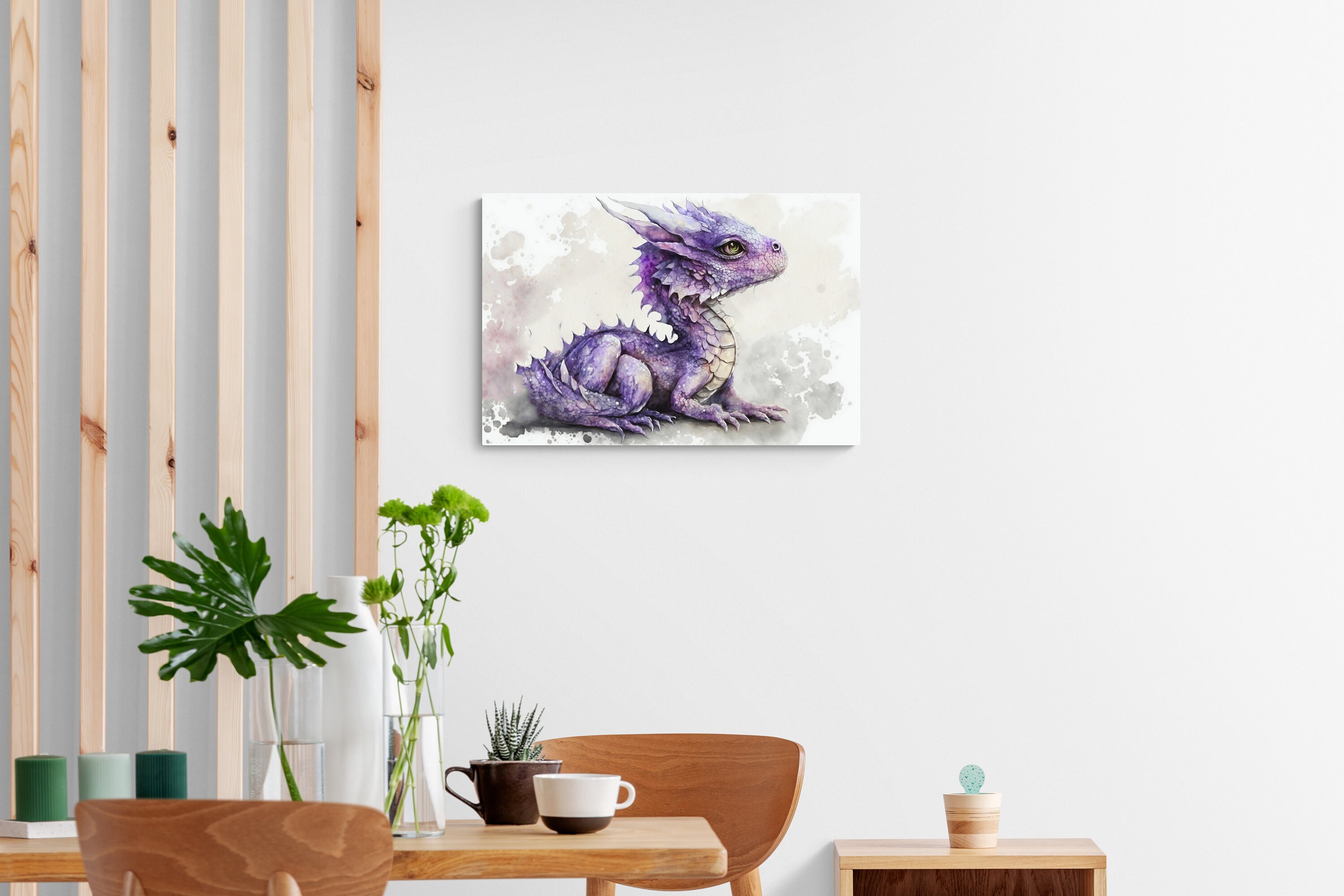 Purple Baby Dragon Watercolor Painting Fantasy Dragon Wall Art Dragon ...