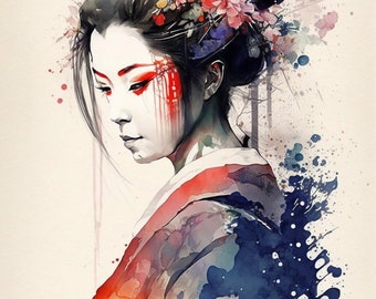 Japanese Painting Woman Watercolor Painting Best Wall Art 1