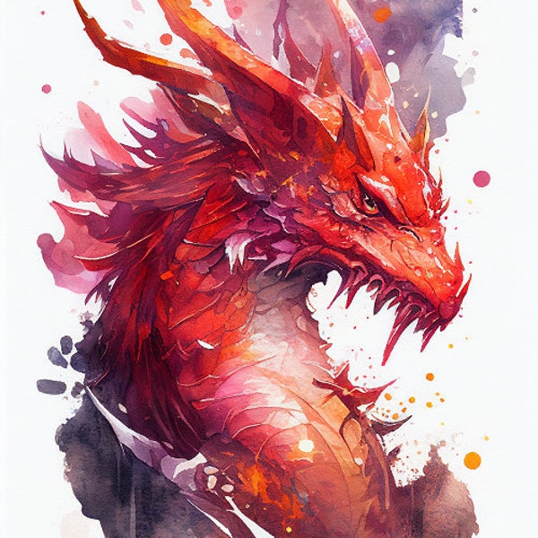Red Dragon Painting Etsy