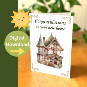Novo cartão residencial - Parabéns pela sua nova casa - Download instantâneo do novo cartão residencial - Cartão digital de parabéns - Bonito cartão residencial vitoriano
