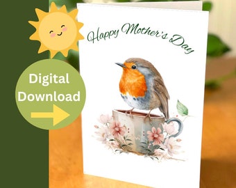 Mothers day card - Digital download blank card - Happy Mothers day printable  - Great for high tea gift - blank inside card