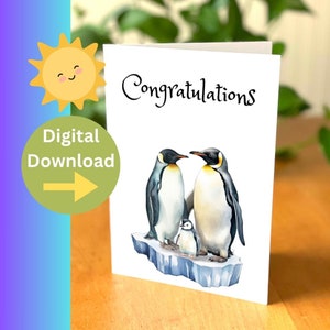 Penguin new baby Card - Printable Penguin Congratulations card - Cute Penguin card - Baby shower card - Digital card -First baby printable