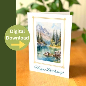 Carte d'anniversaire montagne imprimable - joyeux anniversaire pour un randonneur - carte de voeux aquarelle montagne - carte d'anniversaire à imprimer à la maison