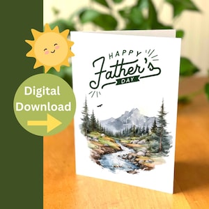 Biglietto per la Festa del papà, download digitale per la Festa del papà felice, biglietto d’auguri per la montagna per papà, biglietto per la Festa del papà da stampare a casa