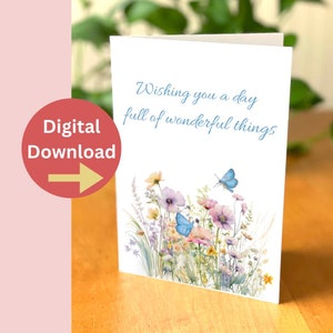 "Geburtstagskarte ""Geburtstagskarte"" - ""Wunderschöne Dinge wünschen Ihnen"" - Digital Download Wildblumen - Karte für Schwester"