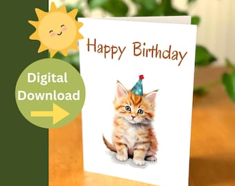 Cute Kitten Birthday Card - Cat Lover Gift (Digital Download)