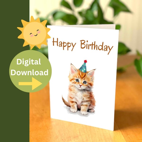 Kitten Birthday Card - Cute digital birthday Card - Birthday card for cat lover - cute animal Birthday card