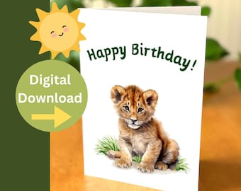 Löwenjunges Geburtstagskarte – niedlicher Tierprint (Digitaler Download)