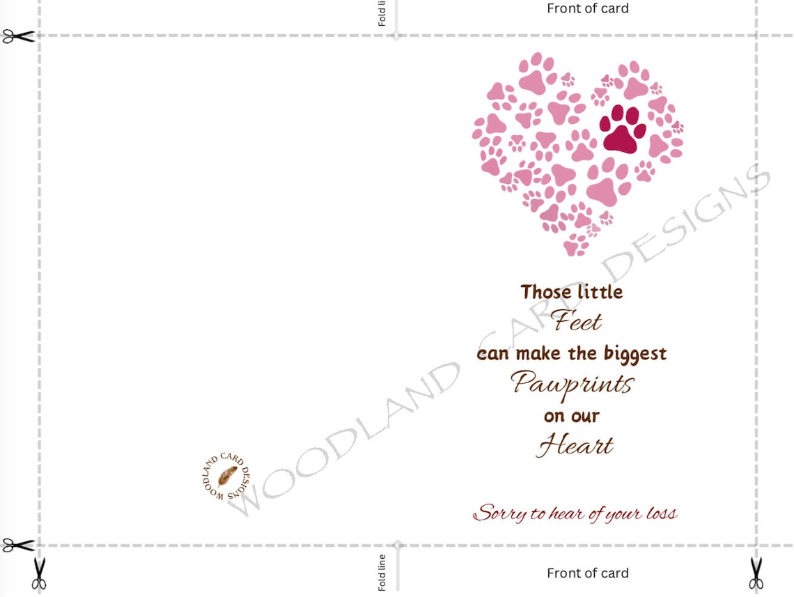 Pet Loss Digital Card - Paw Print Heart Design - 5 X 7 Printable ...