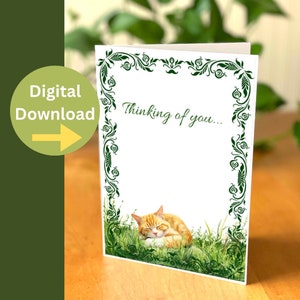 Carte numérique Thinking of you - Carte de correspondance chat - Carte de voeux imprimable 5 x 7 - Carte de correspondance parfaite pour un être cher - Carte numérique perte d'animal de compagnie