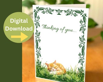 Thinking of you digital card - Cat note card - 5 x 7 printable greeting card - Perfect note card for loved one - Pet loss digital card