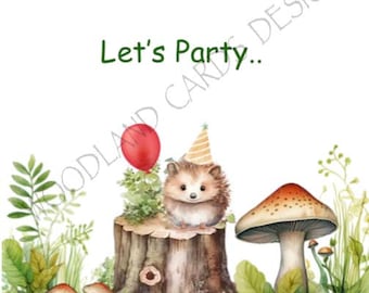 Cute Hedgehog Birthday Card - Woodland Party Invitation (Digital Download)