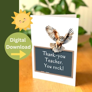 Eulen Lehrer Karte - Dankeschön Karte für Lehrer - digitale Karte für Lehrer - Eule Lehrer Karte - Wertschätzung Karte - Print at Home Karte für Ausbilder