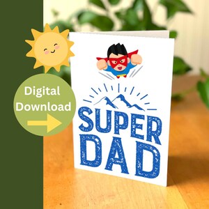 Super Dad Karte - Vatertag digitaler Download - Superheld Karte für Papa- Print at Home Vatertagskarte