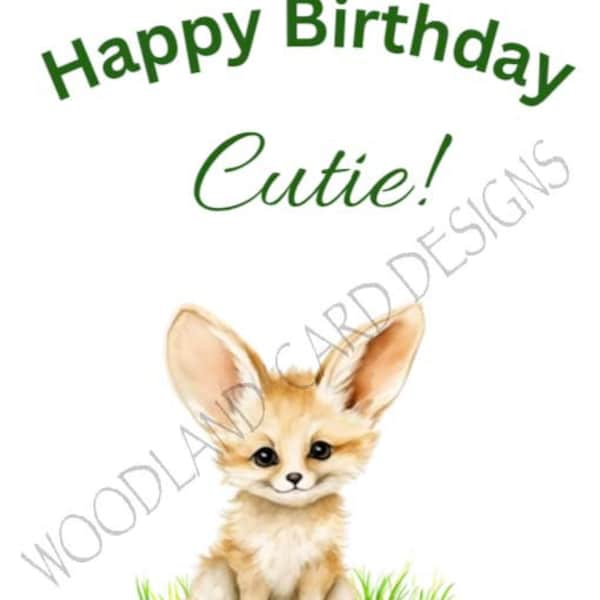 Adorable Fennec Fox Birthday Card - Sweet fox instant download Card - Digital Happy Birthday Greeting - Cute Animal Theme Card