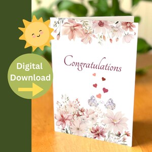 Cute digital Wedding card - Butterflies in love printable - Floral Congratulations digital Wedding card - Butterfly love engagement card