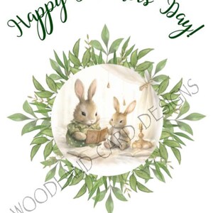 Mother&#39;s Day Bunny Card - Printable Sweet Greeting for Mom - Cute digital card -Cute Momma Rabbit Reading to Baby - Instant Download