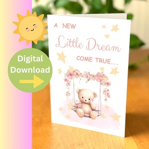 Nueva tarjeta de niña - tarjeta de felicitación de oso lindo - nueva tarjeta de bebé imprimible - descarga instantánea de tarjeta de nuevos padres - Tarjeta para baby shower