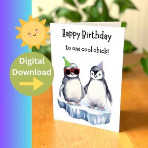 Carte d'anniversaire poussin pingouin - carte d'anniversaire animal drôle - carte d'anniversaire mignonne - carte imprimable poussin cool - carte à téléchargement immédiat
