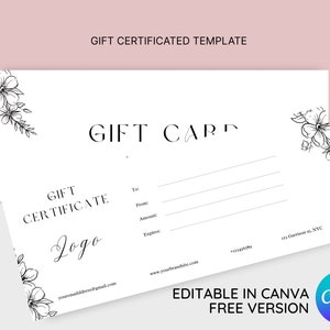 Minimalist Editable Gift Voucher Template, Add Logo Gift Certificate, DIY Gift Certificate, Elegant Gift Card, Printable Card, For customers