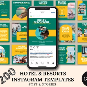 Social Media Editable Instagram Hotel And Resorts Vacation Business Templates, Travelling Marketing Templates, Customizable Posts & Stories