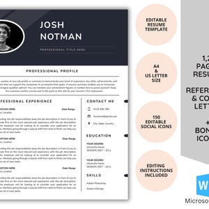 Modern Resume Template With Photo, CV Template Word, Resume Template, Interview Resume, Career CV, Editable Template, Profile With Photo,CV
