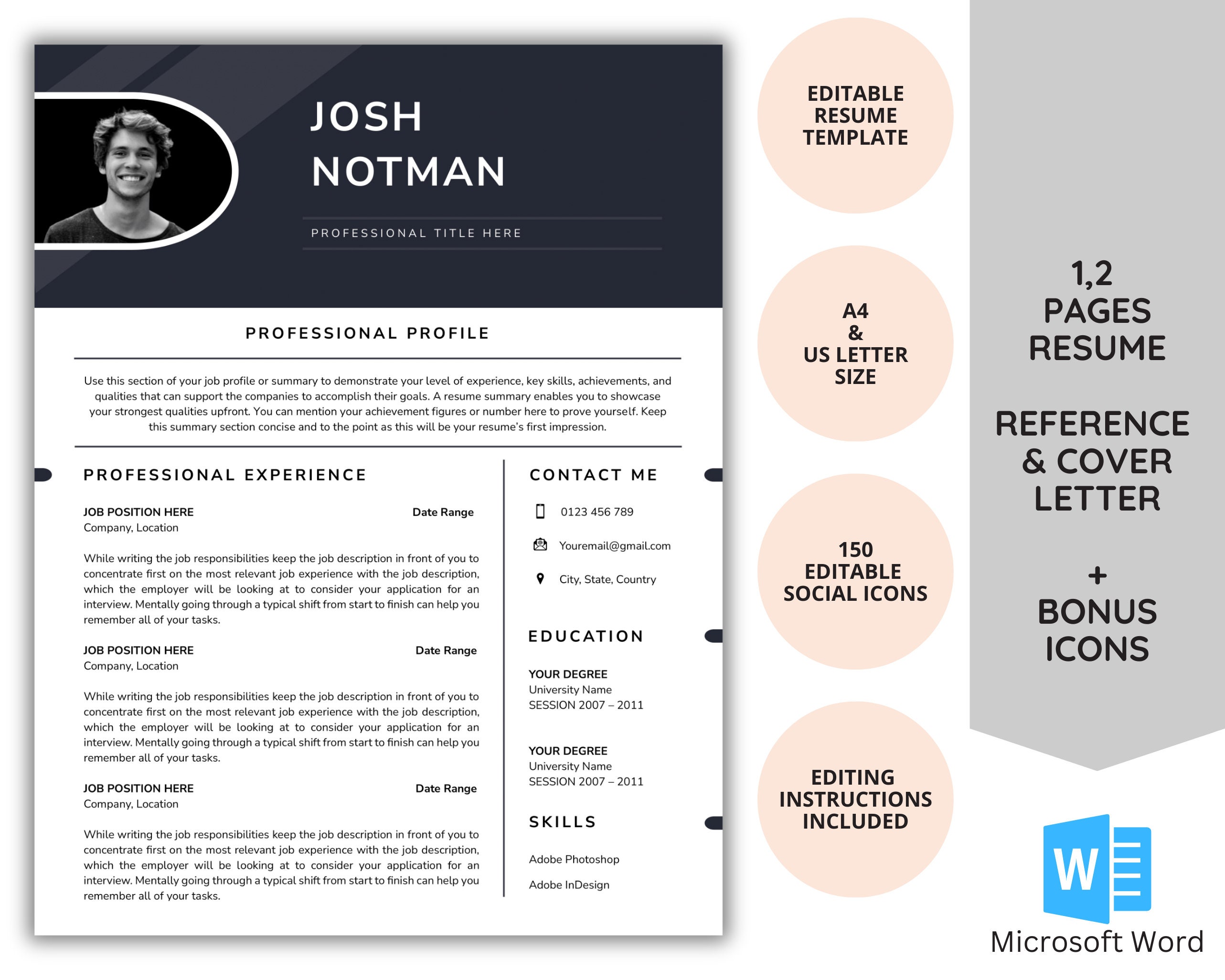 Modern Resume Template With Photo CV Template Word Resume Template