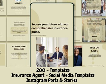 Insurance Agent Social Media Templates: 200 Canva Posts & Stories