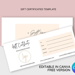 Gift Card Certificate Template, Gift Voucher With Add Logo, Editable Canva Template, DIY Crafts Gift Certificate, Gift Voucher, Printables