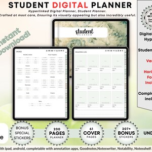 Student Goodnotes Digital Planner, Academic Digital Hyperlinked Planner for Students, iPad planner, Study Planners, Digital Journal Notebook