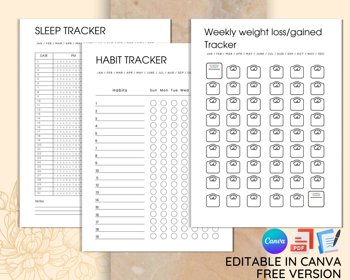 Printable Fitness Tracker Template, Editable Planners Bundle, Weight ...