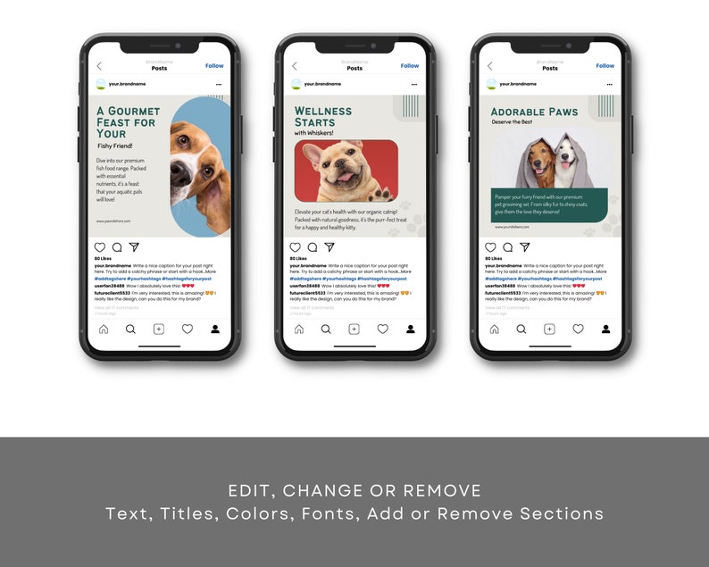 Pets Care And Accessories Educational Social Media Business Marketing Bundle Instagram Templates, Posts and Stories for Instagram and Facebook  200 Ready Made Templates Fully Customizable in Canva's Free Version.