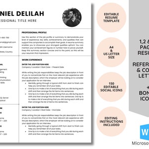 CV Resume Template Word, Resume Template Word, CV Template, ATS Clean Resumes, With Photo Cv, Cover Letter Template, Lebenslauf Vorlage Word