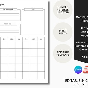 Editable Printable Planner, Monthly Undated Planner, Student Planner Digital, Printable Template Planner, Monthly And Daily Planner, Bundle